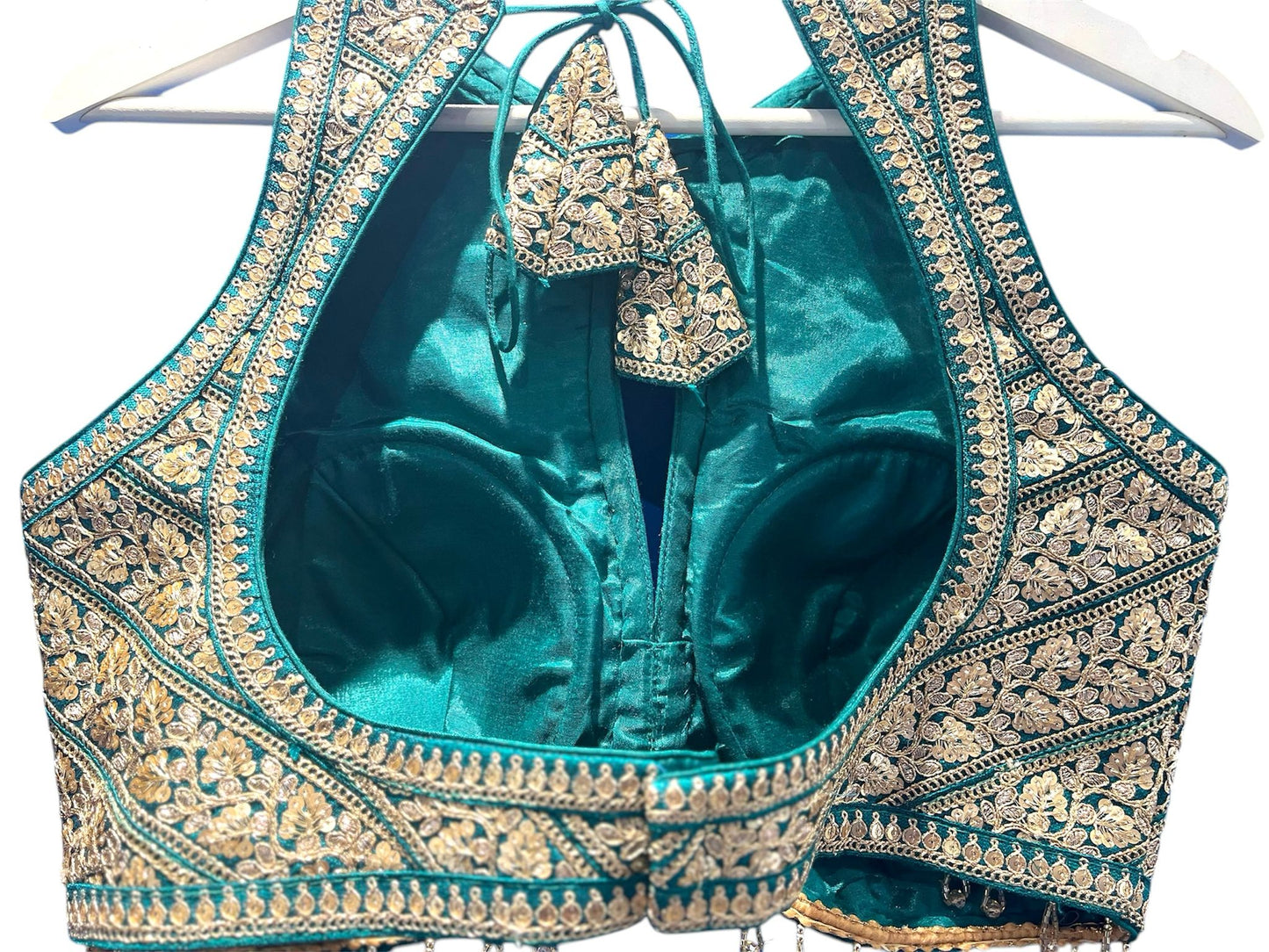 Indian Designer Blue beads Saree Lehenga Blouse Sleeveless sabyasachi style.