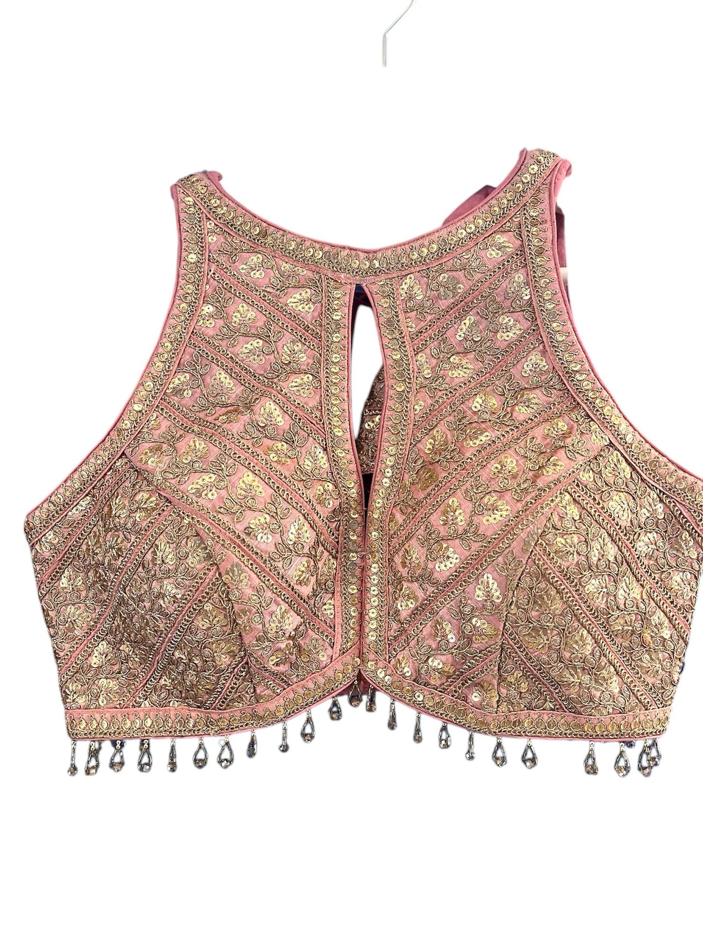 Indian Designer Pink beads Saree Lehenga Blouse Sleeveless sabyasachi style.