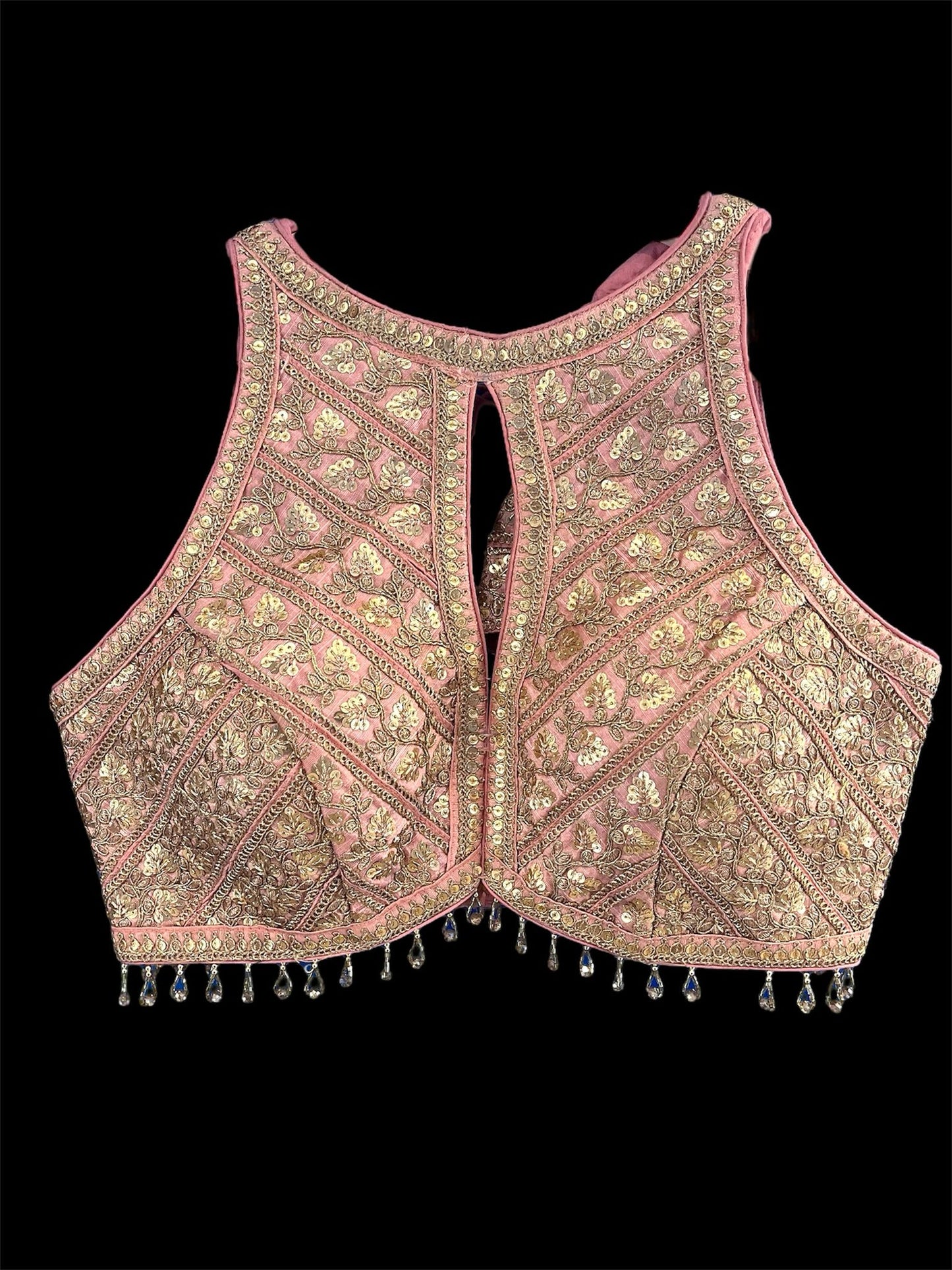 Indian Designer Pink beads Saree Lehenga Blouse Sleeveless sabyasachi style.