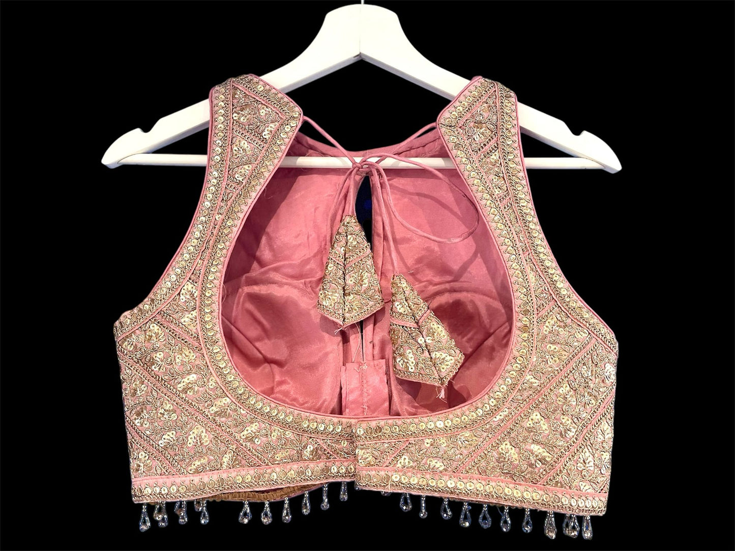 Indian Designer Pink beads Saree Lehenga Blouse Sleeveless sabyasachi style.