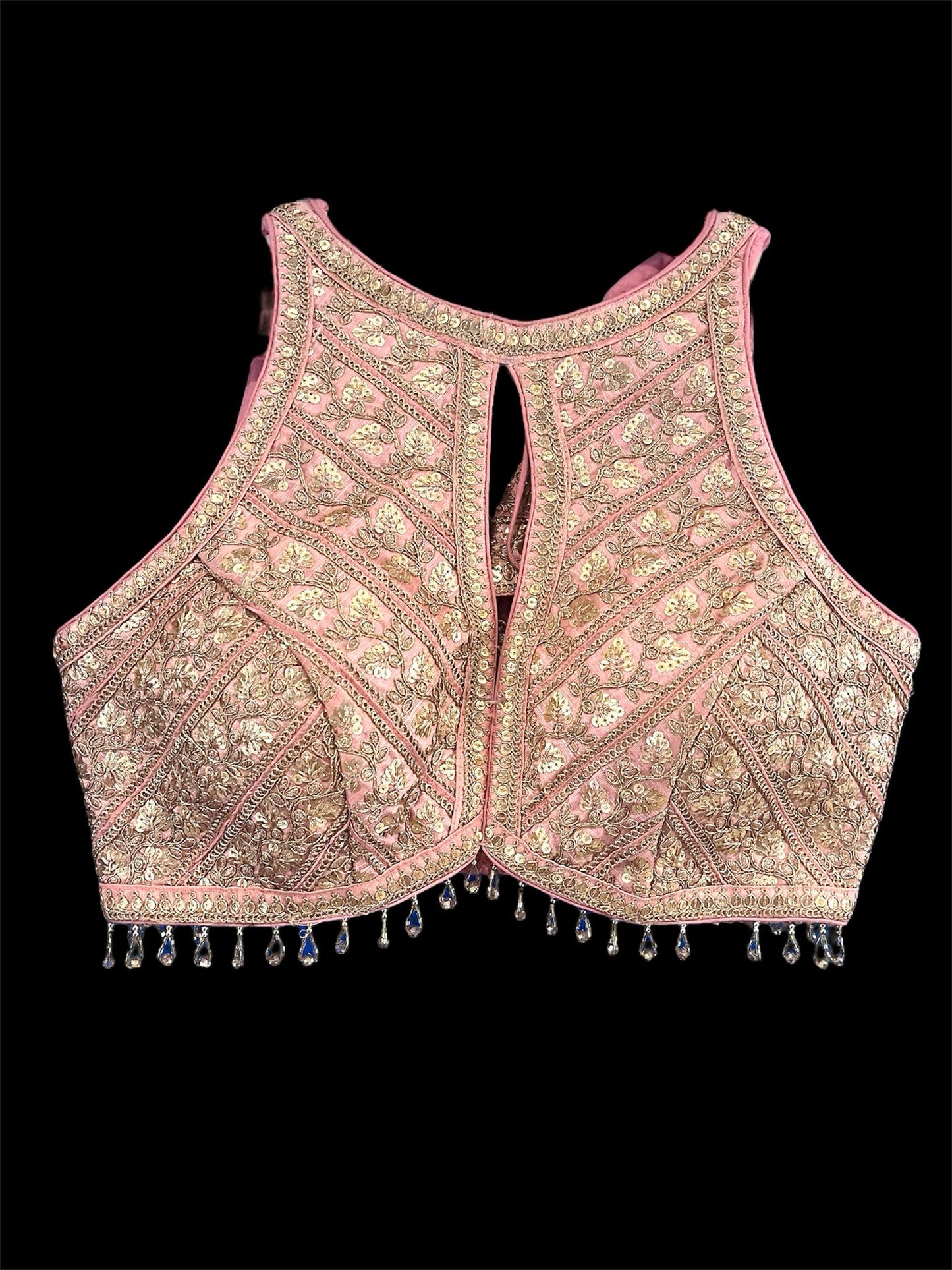 Indian Designer Pink beads Saree Lehenga Blouse Sleeveless sabyasachi style.