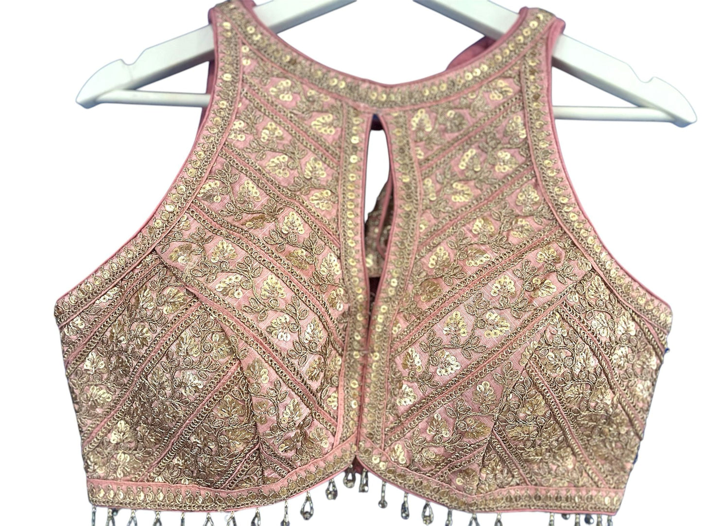 Indian Designer Pink beads Saree Lehenga Blouse Sleeveless sabyasachi style.