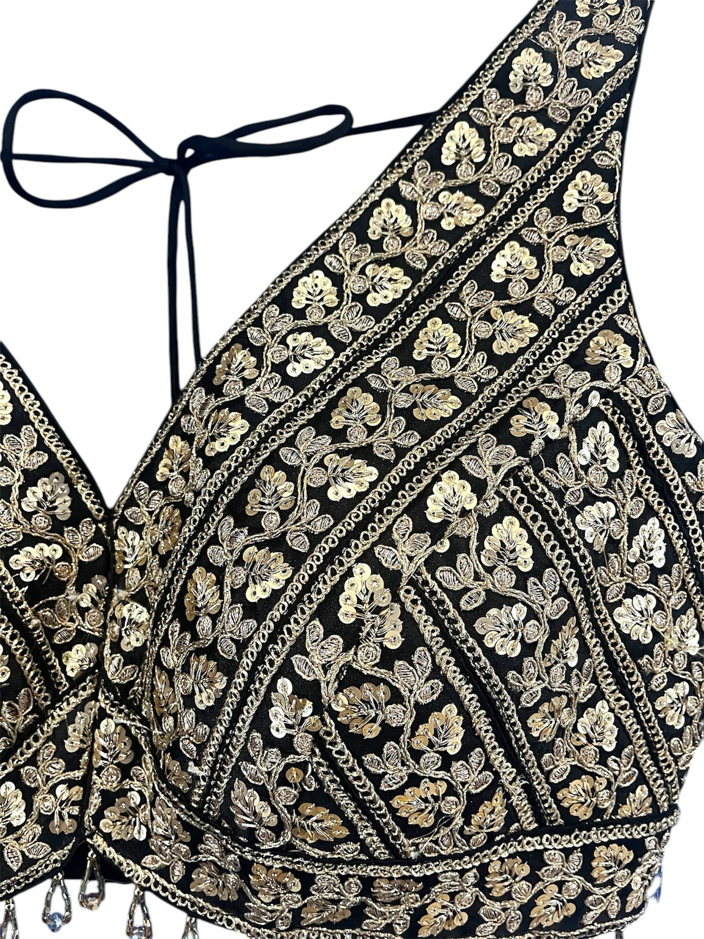 Indian Designer Black beads Saree Lehenga Blouse Sleeveless sabyasachi style.