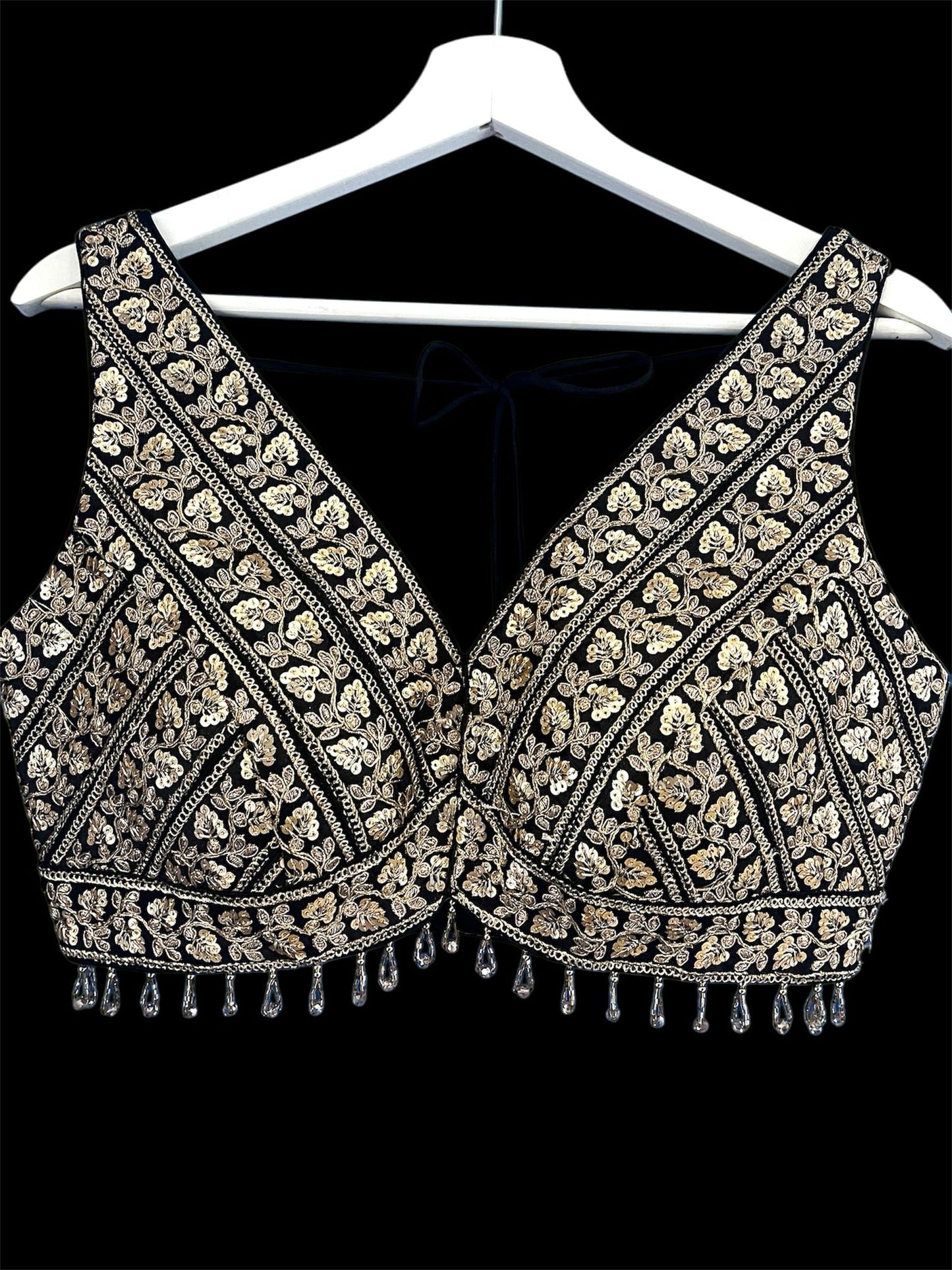 Indian Designer Black beads Saree Lehenga Blouse Sleeveless sabyasachi style.