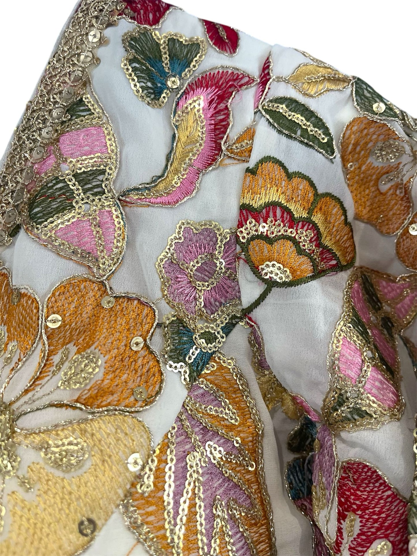 Indian Designer White embroidery Saree Lehenga Blouse with sleeves sabyasachi style.