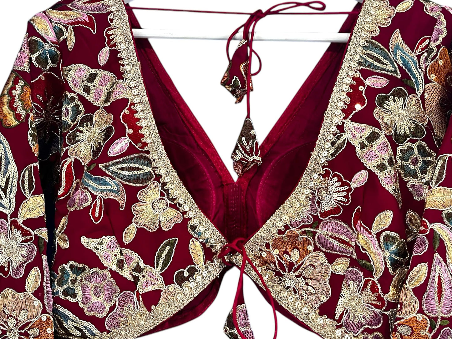 Indian Designer Red beads Saree Lehenga Blouse Sleeveless sabyasachi style.