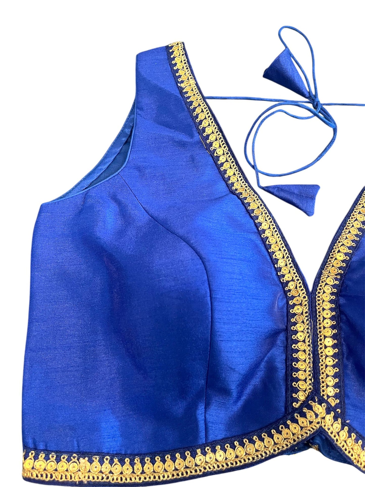 Indian Designer Blue beads Saree Lehenga Blouse Sleeveless sabyasachi style.