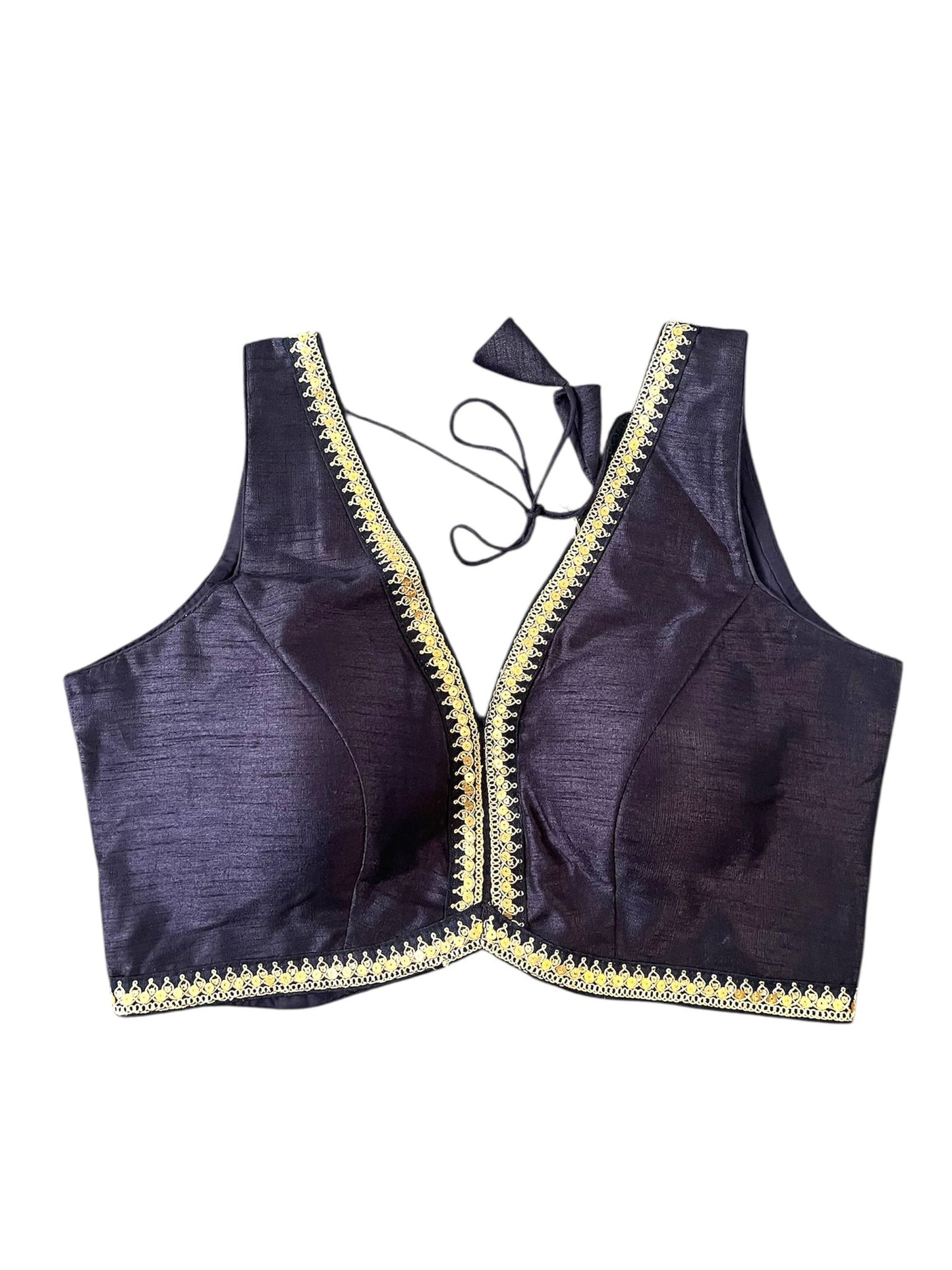 Indian Designer Navy Blue Saree Lehenga Blouse Sleeveless sabyasachi style.