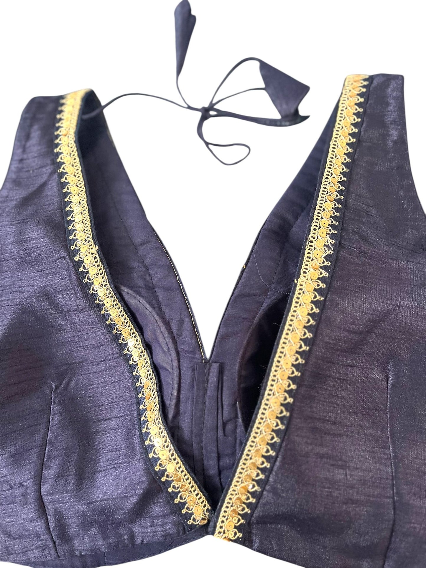 Indian Designer Navy Blue Saree Lehenga Blouse Sleeveless sabyasachi style.