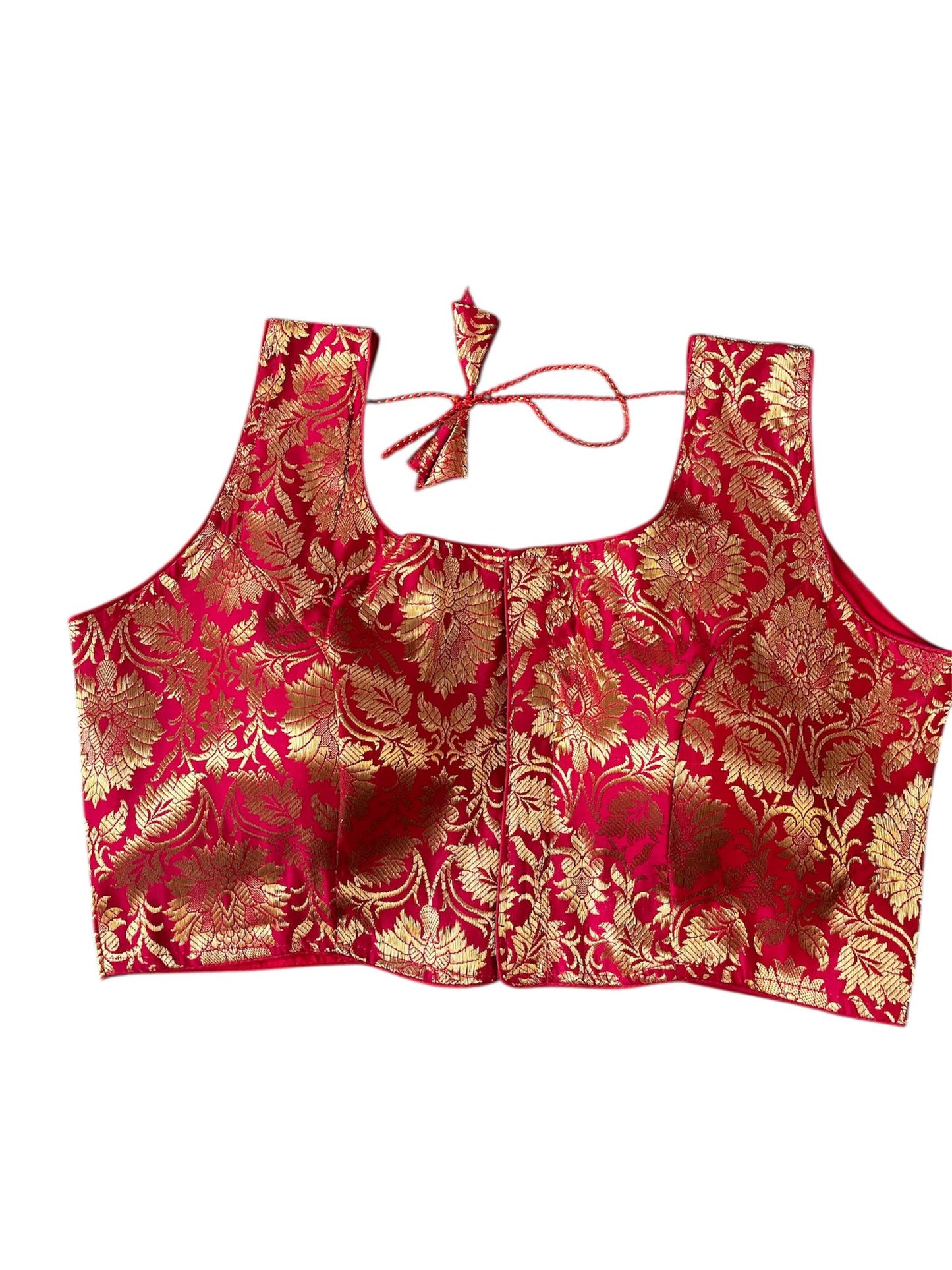Indian Designer Red Saree Lehenga Blouse Sleeveless style.