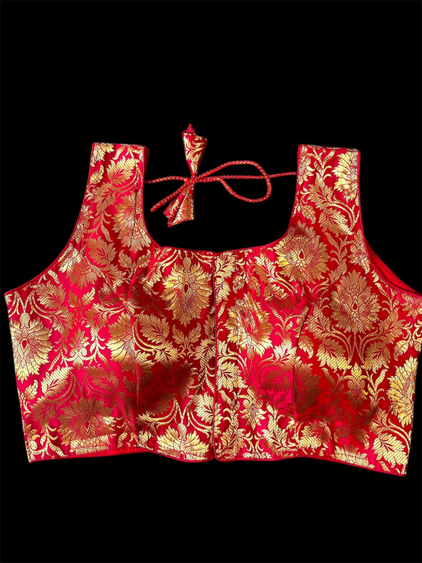 Indian Designer Red Saree Lehenga Blouse Sleeveless style.