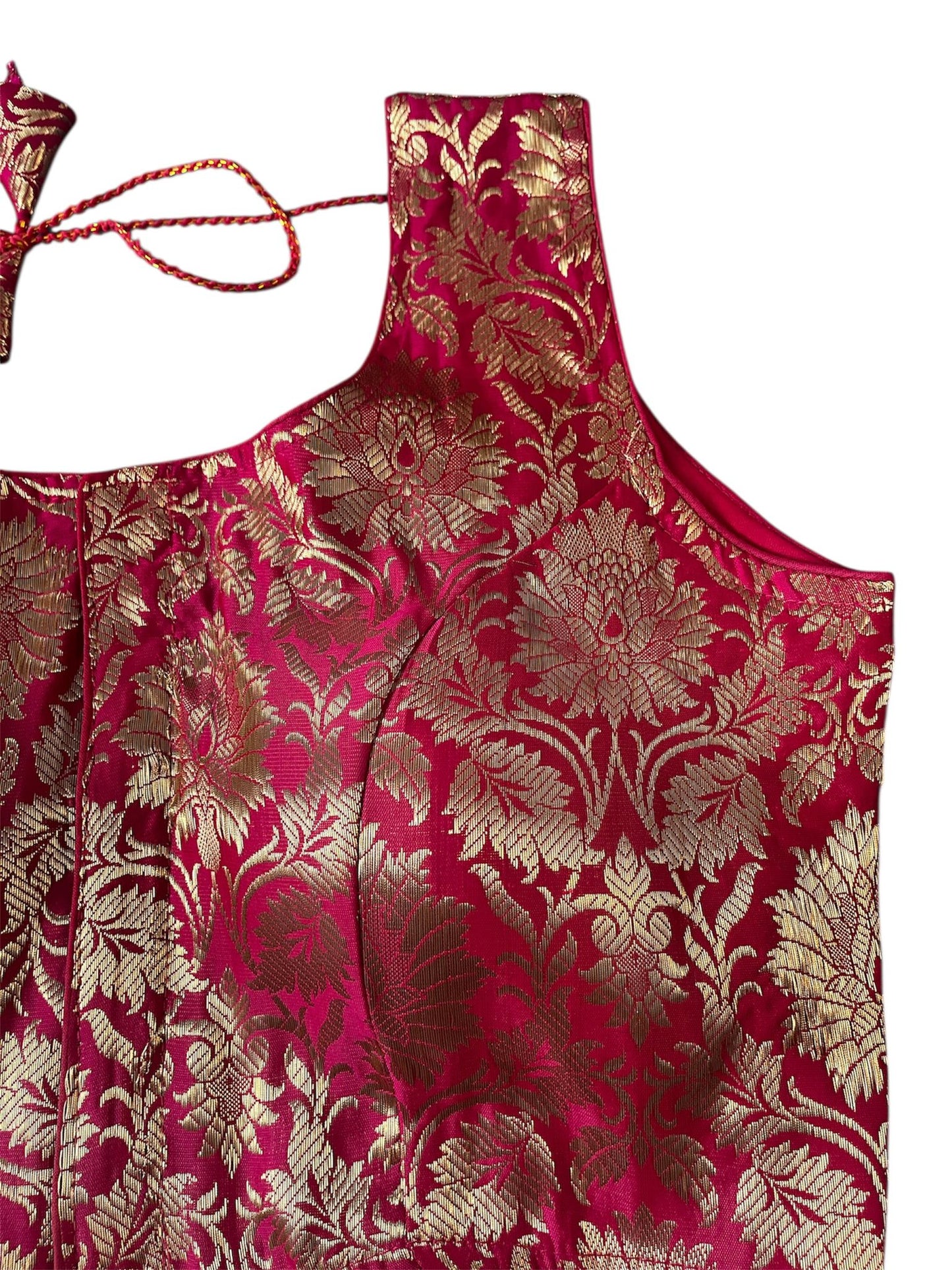 Indian Designer Red Saree Lehenga Blouse Sleeveless style.