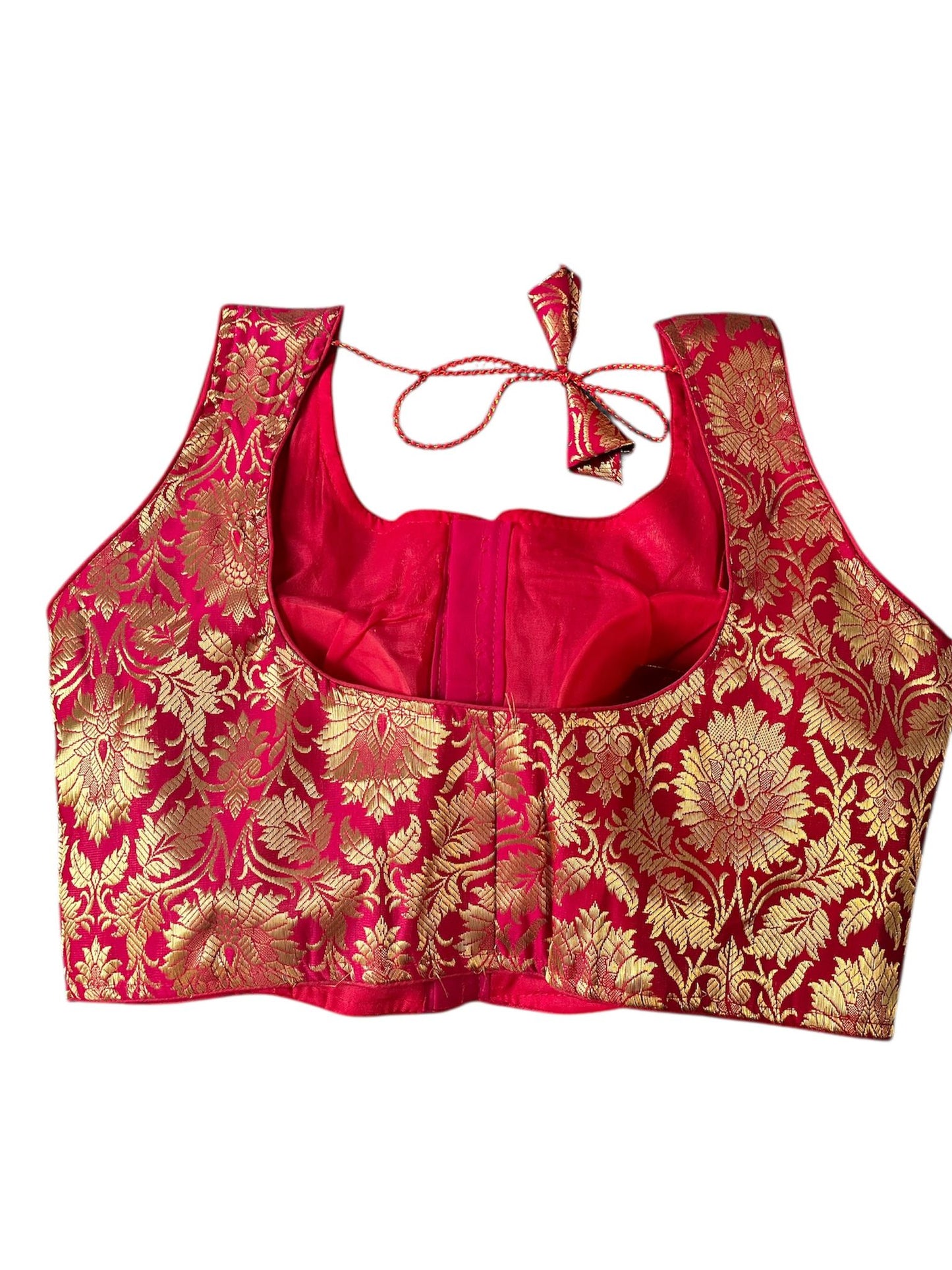 Indian Designer Red Saree Lehenga Blouse Sleeveless style.