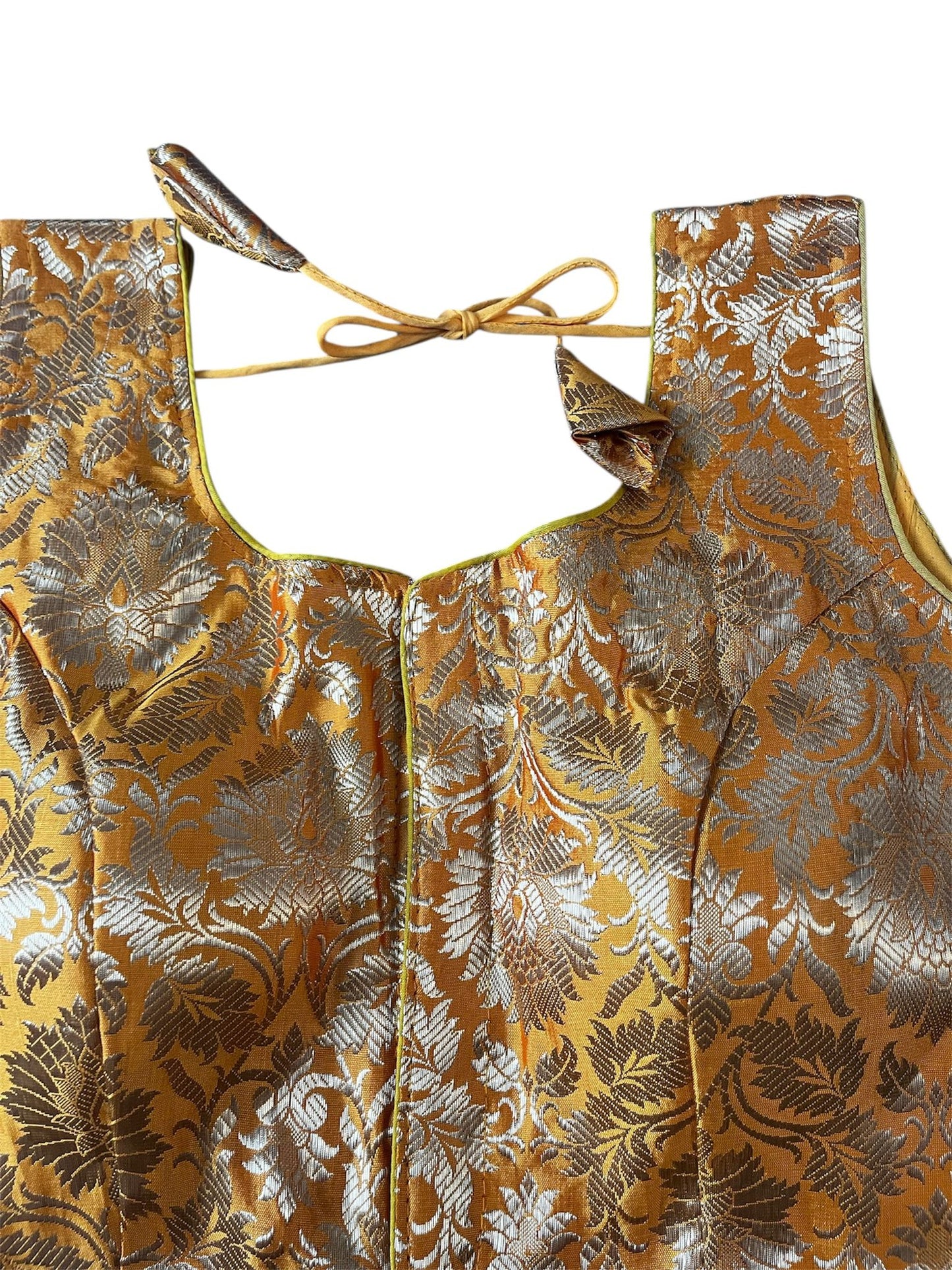 Indian Designer Yellow Saree Lehenga Blouse Sleeveless style.