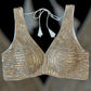 Indian Designer Silver Saree Lehenga  beaded blouse sleeveless style.