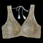 Indian Designer Silver Saree Lehenga  beaded blouse sleeveless style.