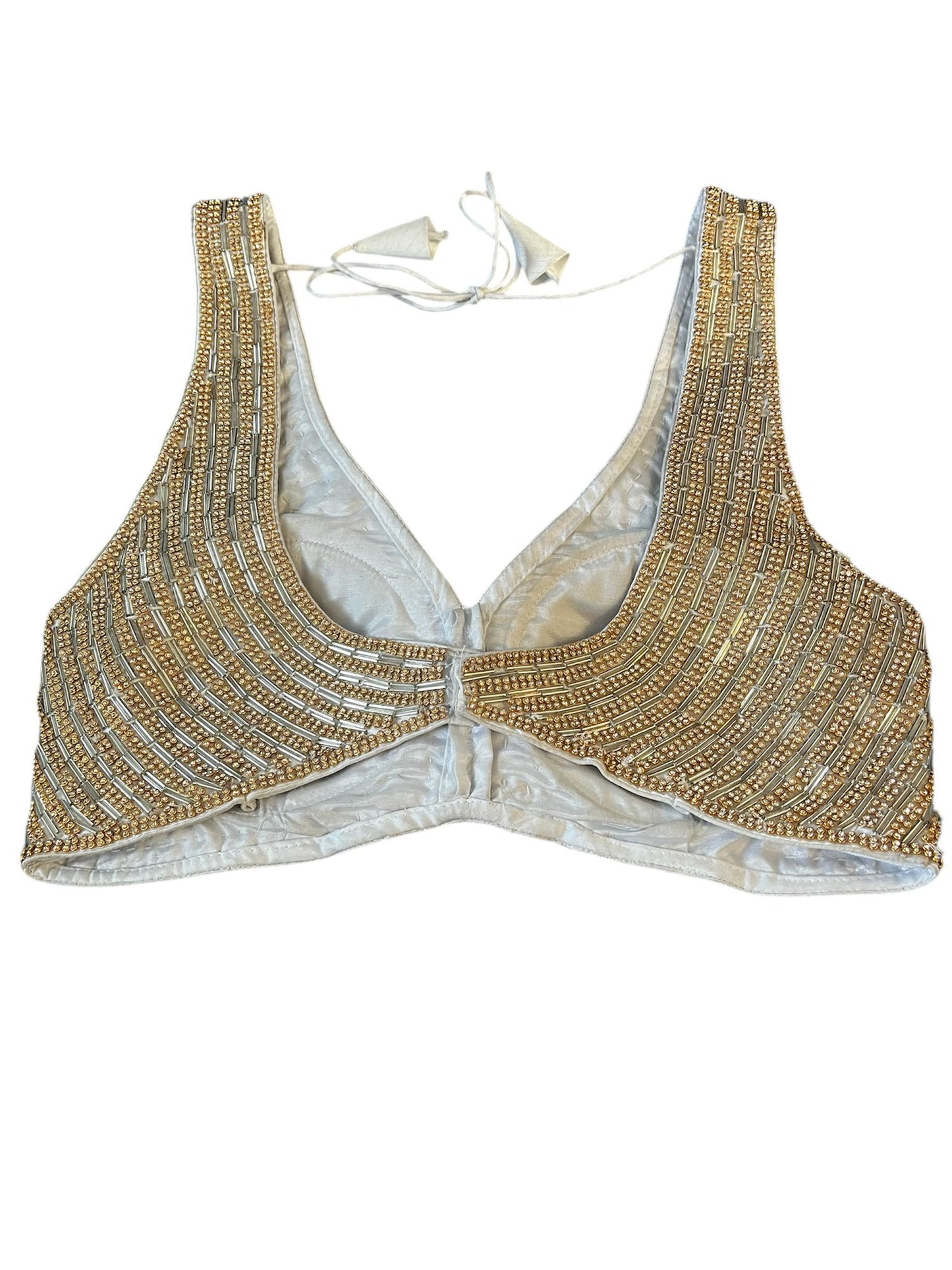 Indian Designer Silver Saree Lehenga  beaded blouse sleeveless style.