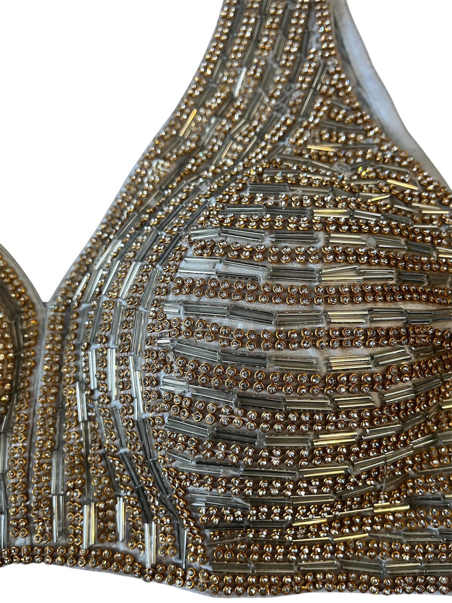 Indian Designer Silver Saree Lehenga  beaded blouse sleeveless style.
