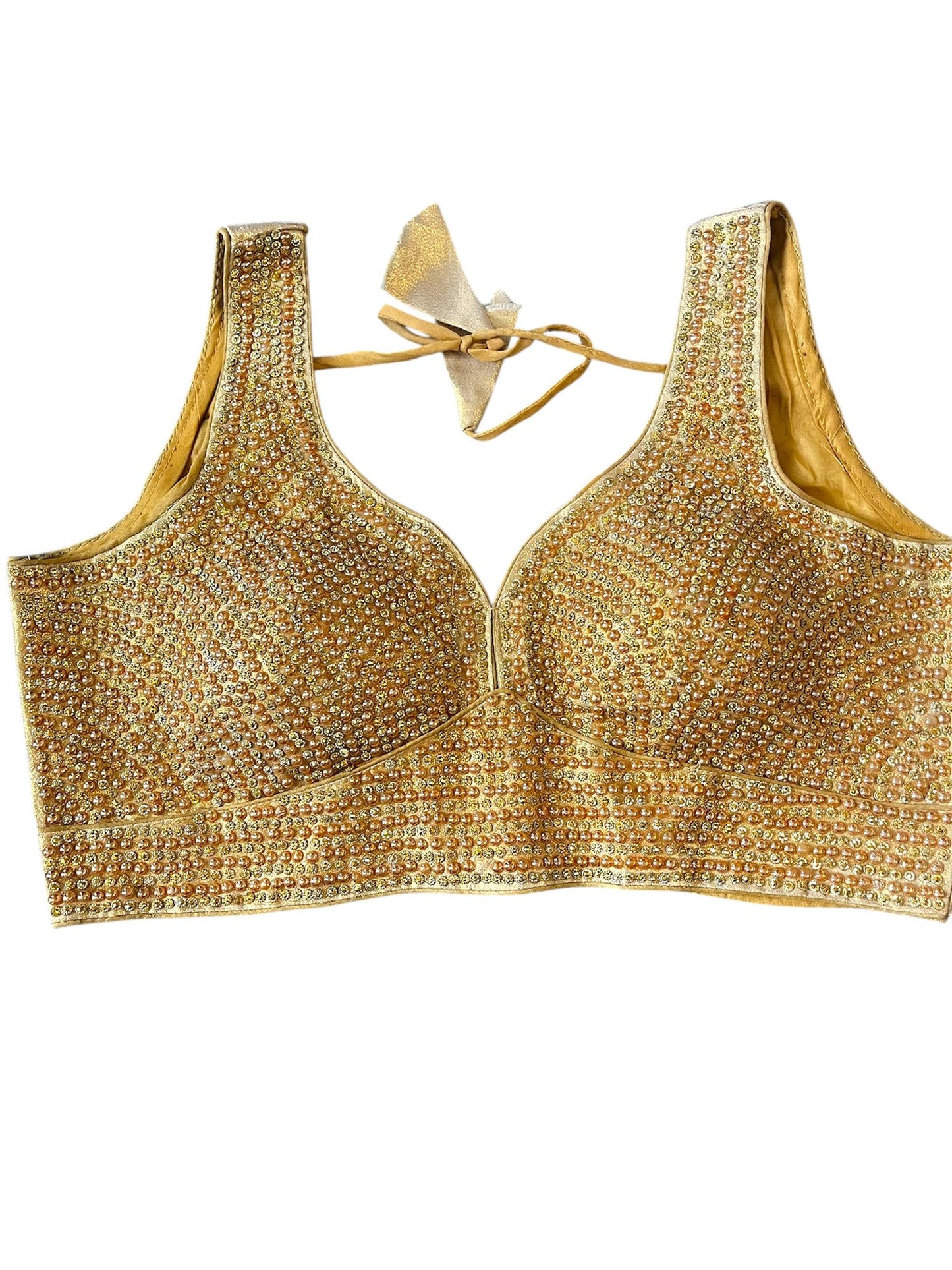 Indian Designer Gold beads Saree Lehenga Blouse Sleeveless sabyasachi style