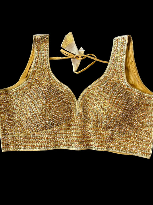 Indian Designer Gold beads Saree Lehenga Blouse Sleeveless sabyasachi style