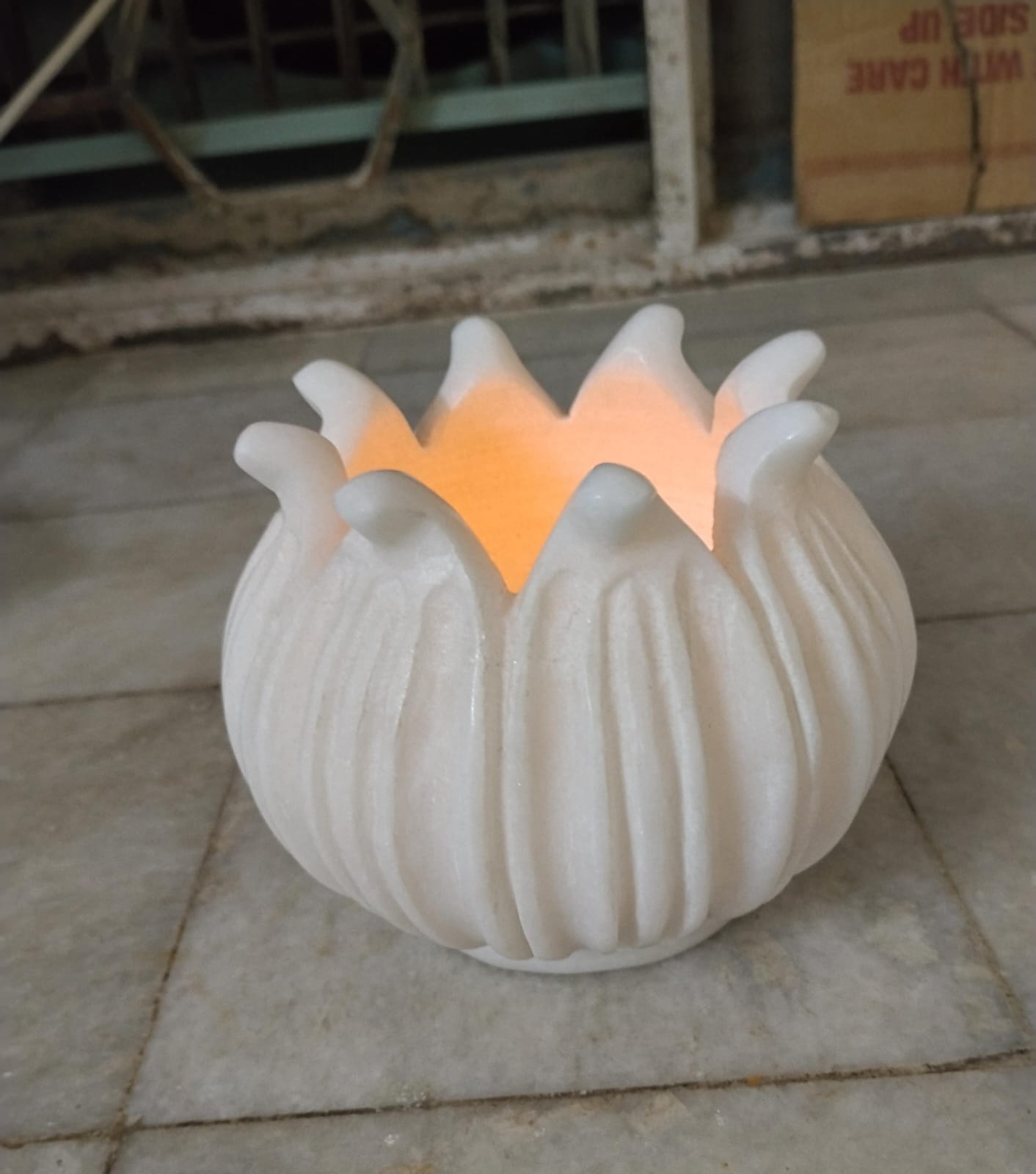 Handcrafted Marble Lotus Urli Candle Holder