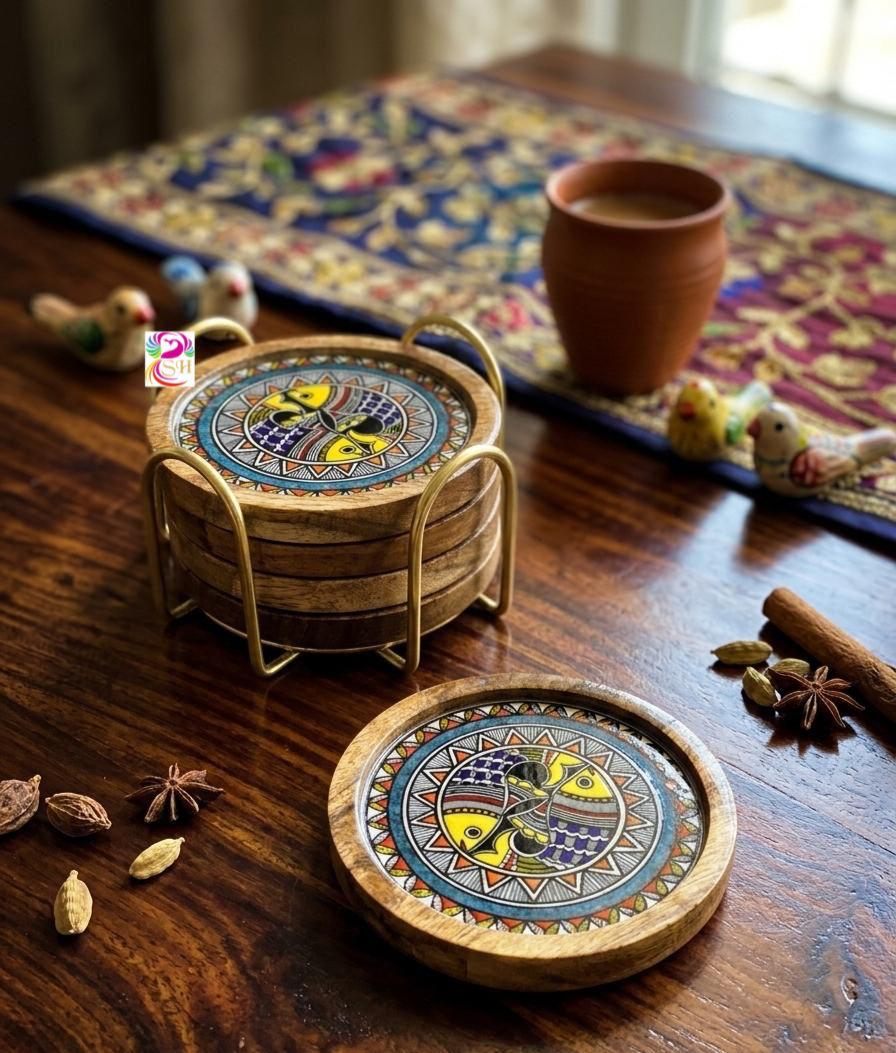 Beautiful wooden tea coaster. Coaster set,Wooden coaster. Set of 6