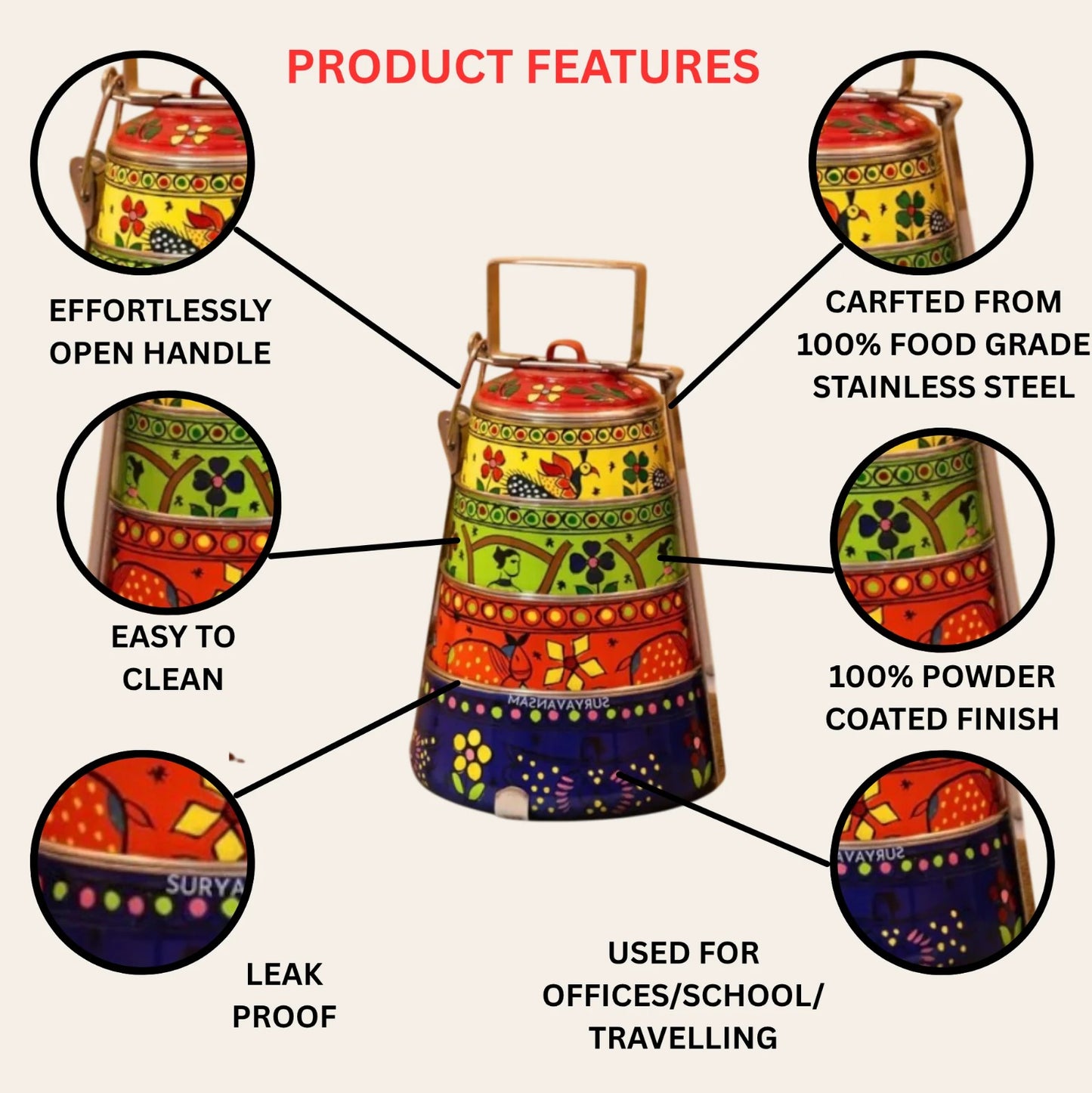Heritage Hand-Painted Indian Tiffin Box