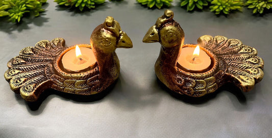 Peacock Diwali Diya, terracotta diya, Set of 2