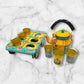 Handpainted indian tea kettle with 6 glasses and a kart.