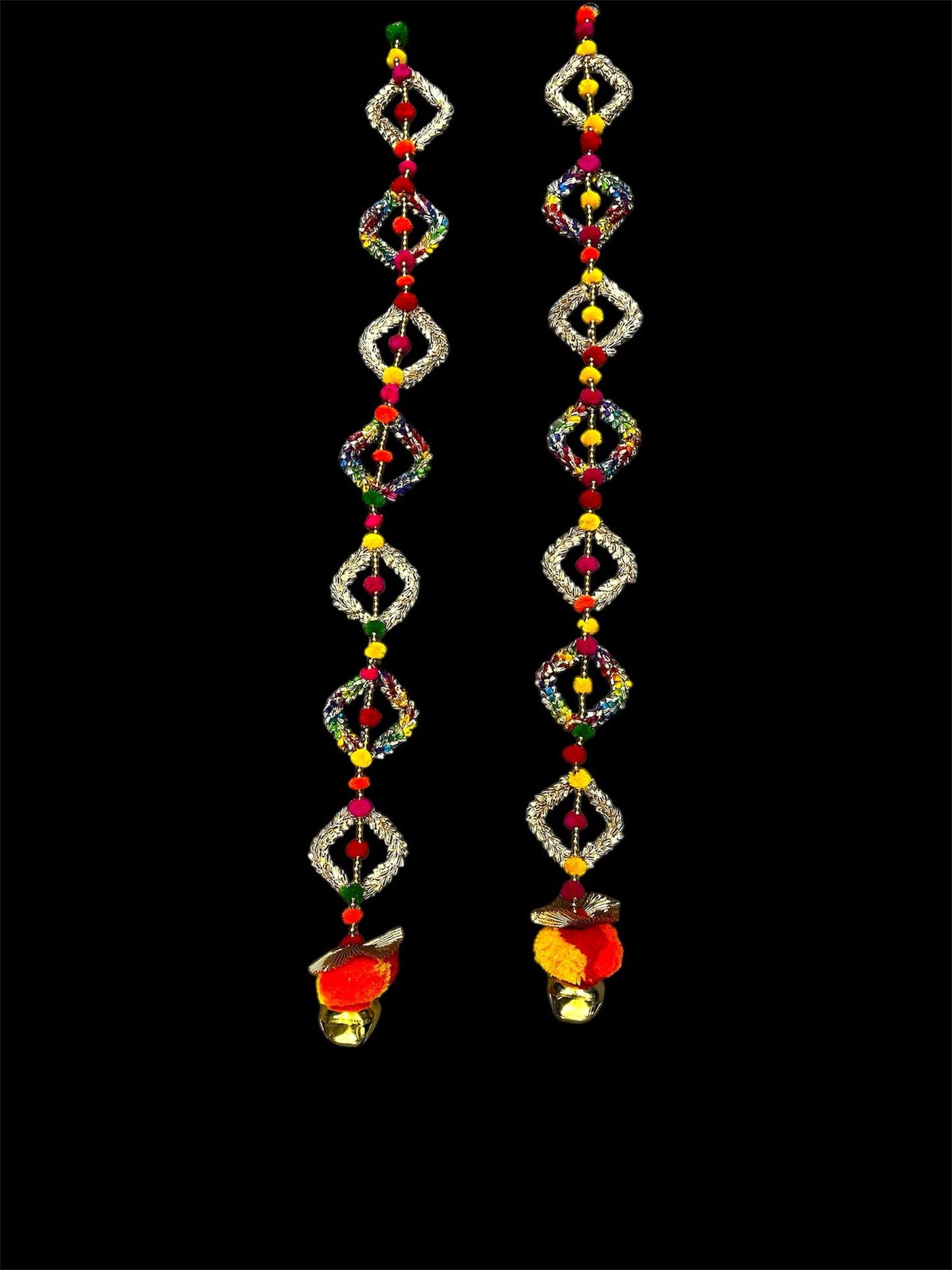Handmade colourful Hanging Decoration for Weddings and Festive Occasions. Set of 2