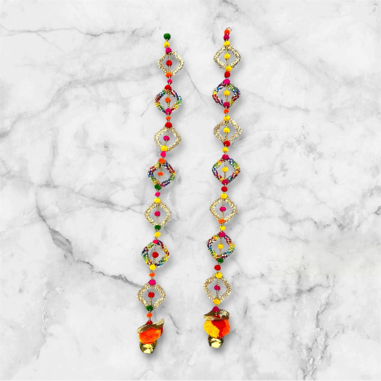 Handmade colourful Hanging Decoration for Weddings and Festive Occasions. Set of 2