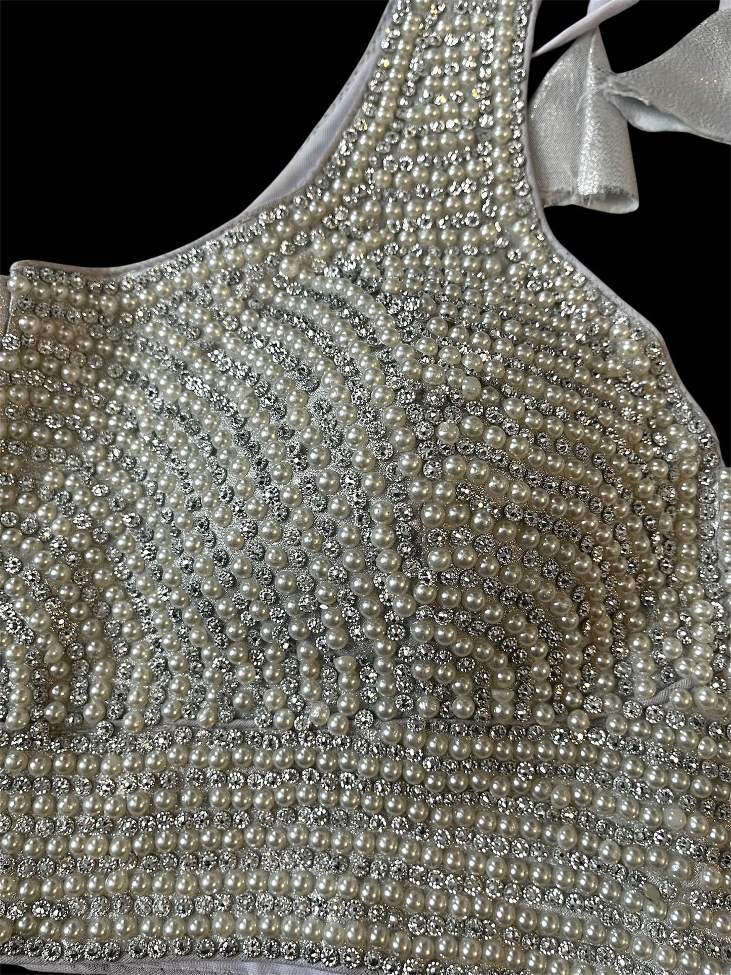 Indian Designer white beads Saree Lehenga Blouse Sleeveless sabyasachi style (Copy)
