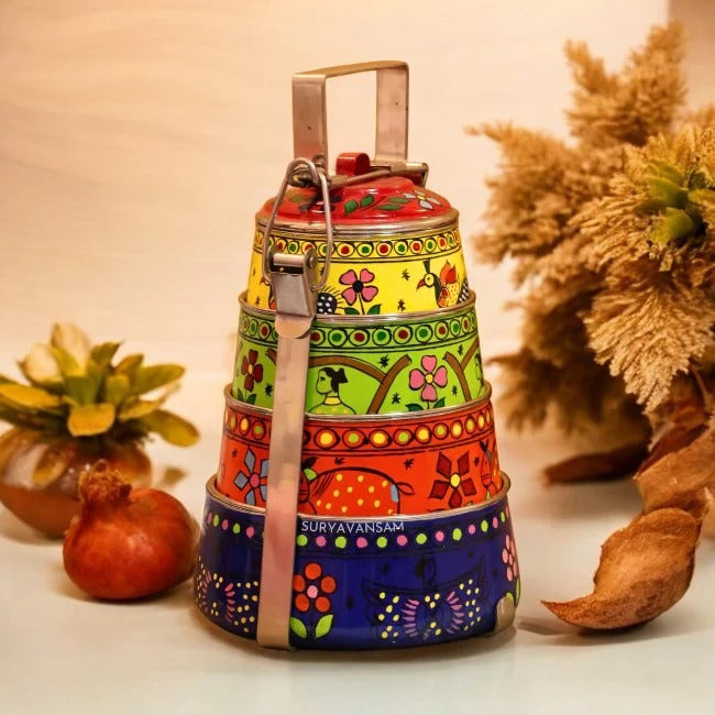 Heritage Hand-Painted Indian Tiffin Box