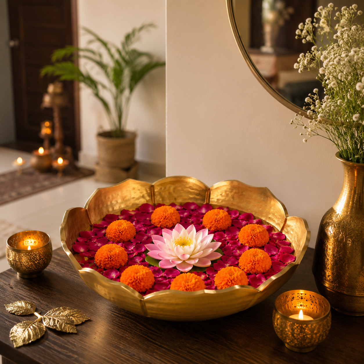 Handcrafted 10 Inch Lotus Urli Bowl