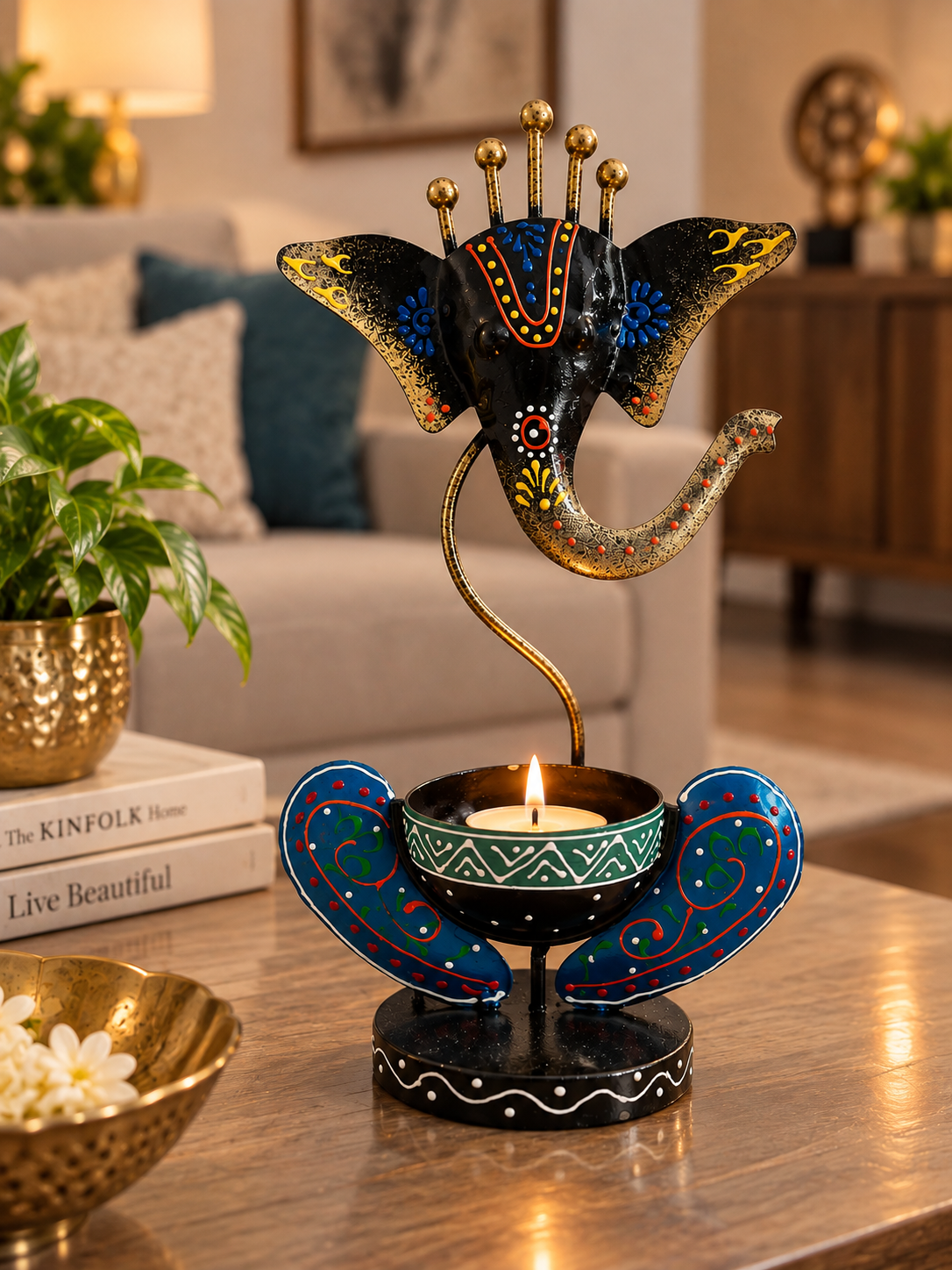 Ganesha Glow – Hand-Painted Decorative Tealight Holder
