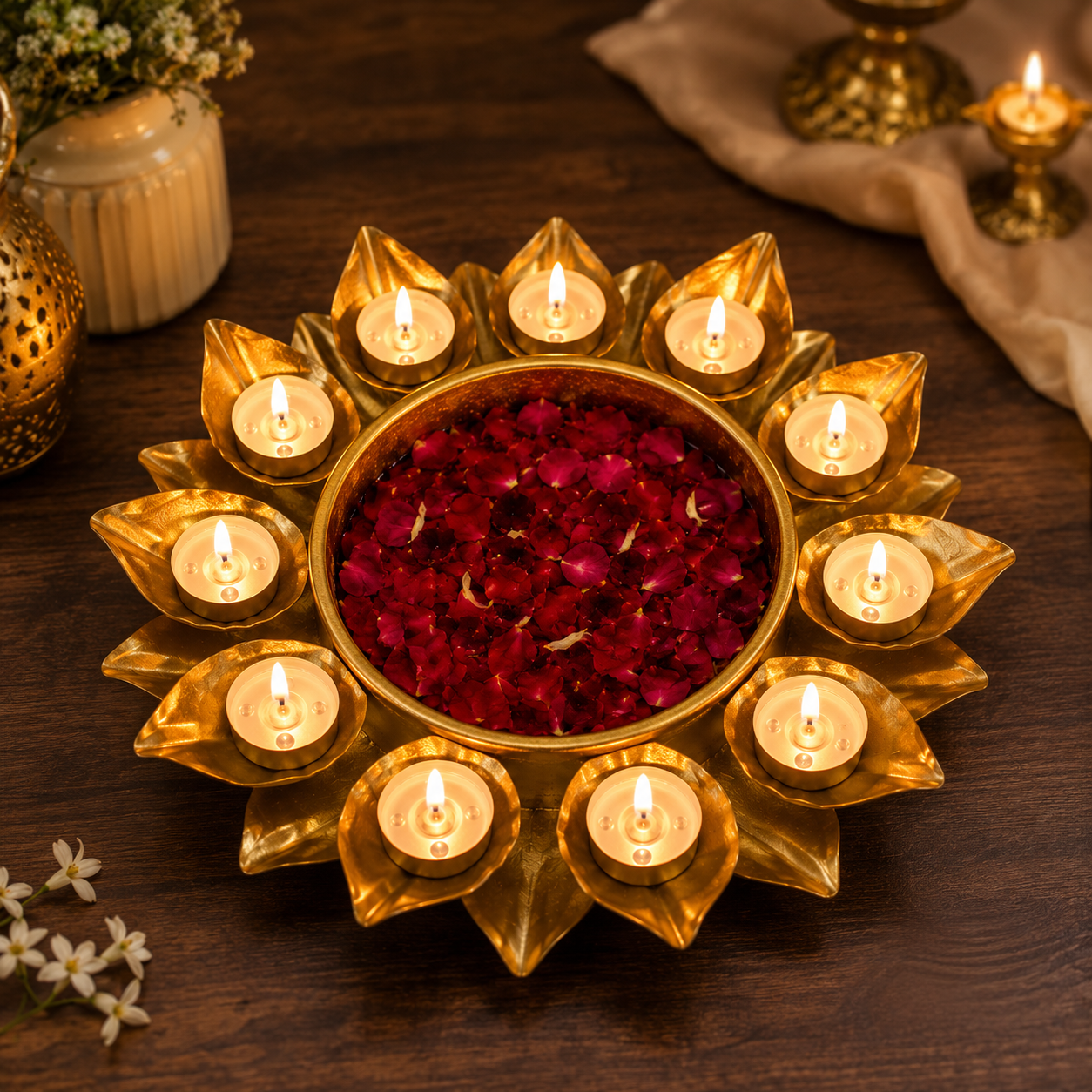 Golden Lotus Candle Urli.