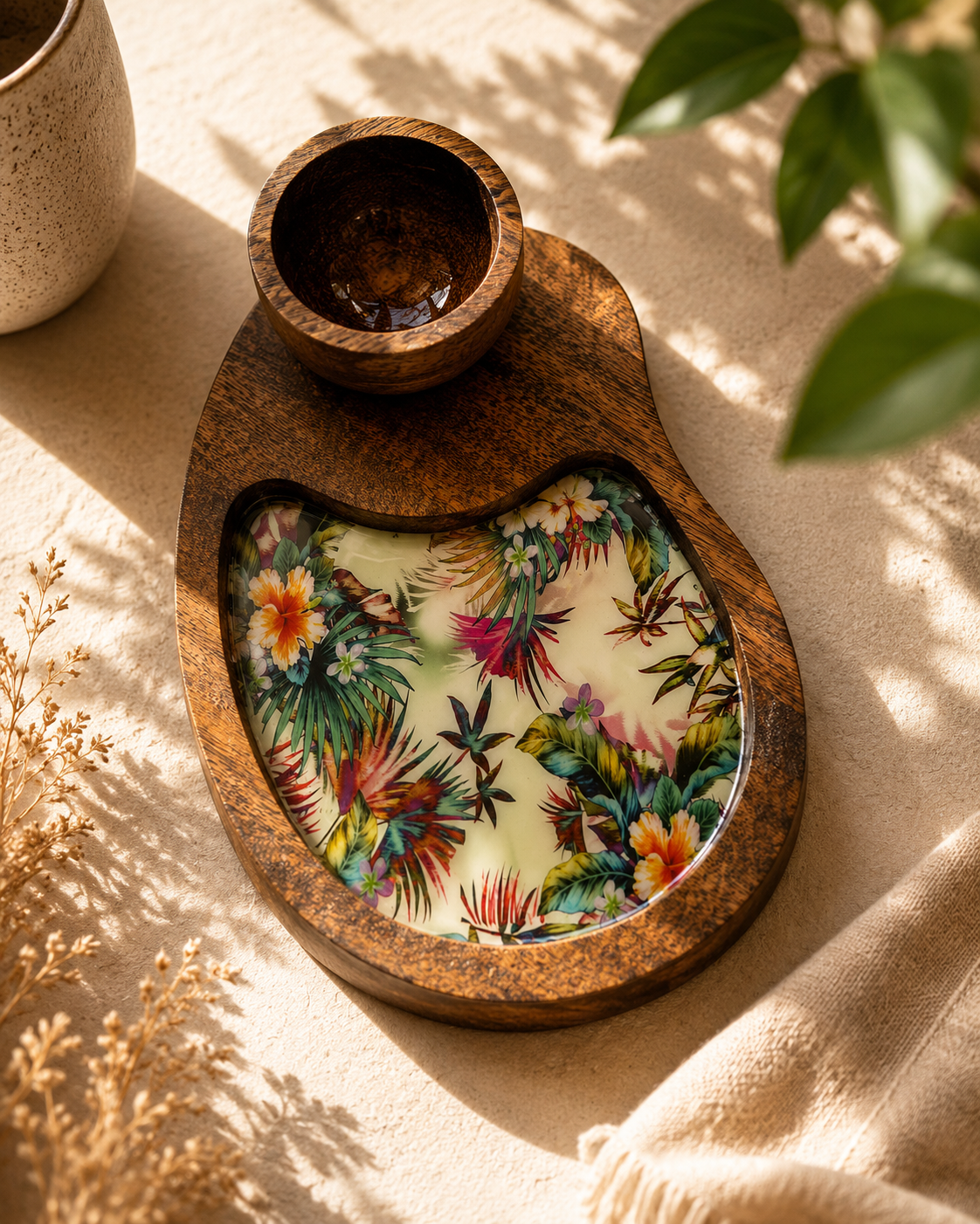 Elegant Wood & Resin 7-Piece Platter Set – Artisanal Serving Collection