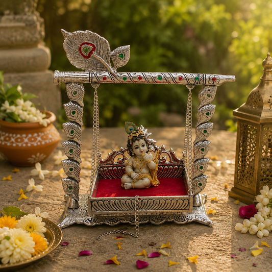 Vrindavan Heritage German Silver Krishna Jhula