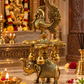Royal Elephant & Peacock Diya with Hanging Bells – Antique Gold