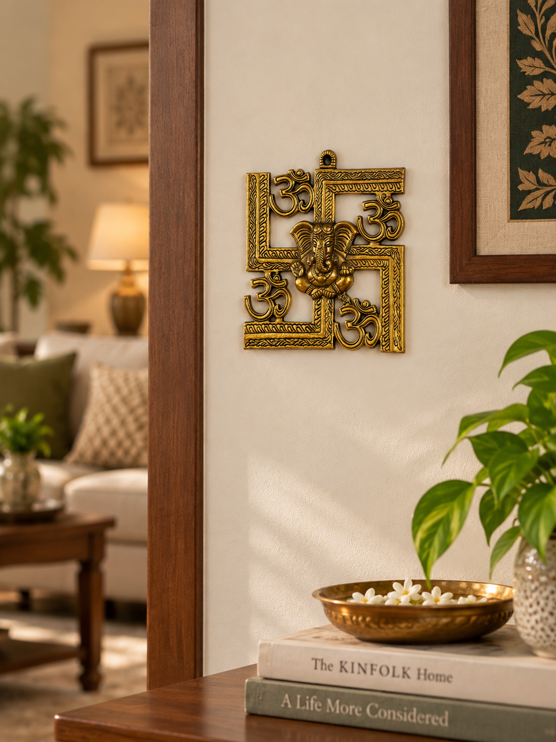 Divine Ganesha & Om Wall Hanging – Antique Gold Auspicious Décor