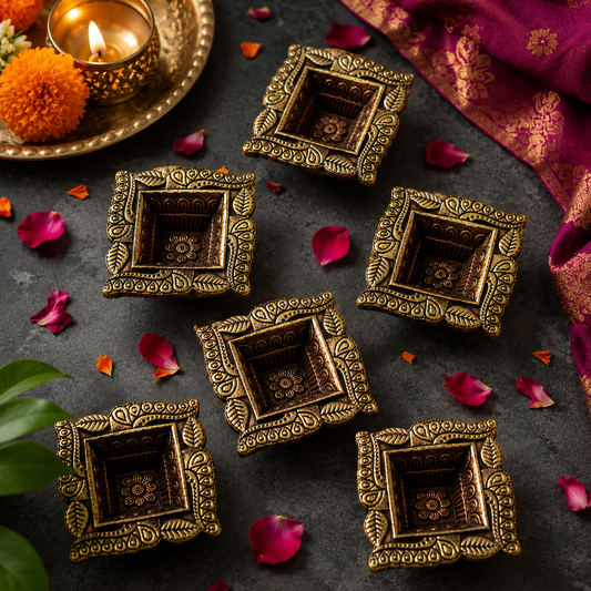 Handcrafted Terracotta Diya Set of 5 – Antique Finish Decorative Oil Lamps for Diwali & Home Décor
