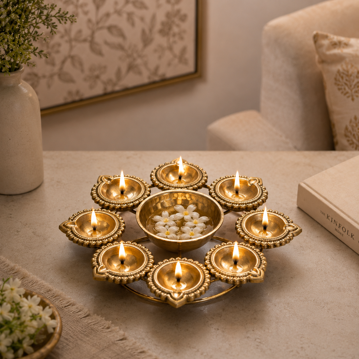 Festive Gold Urli Centerpiece.