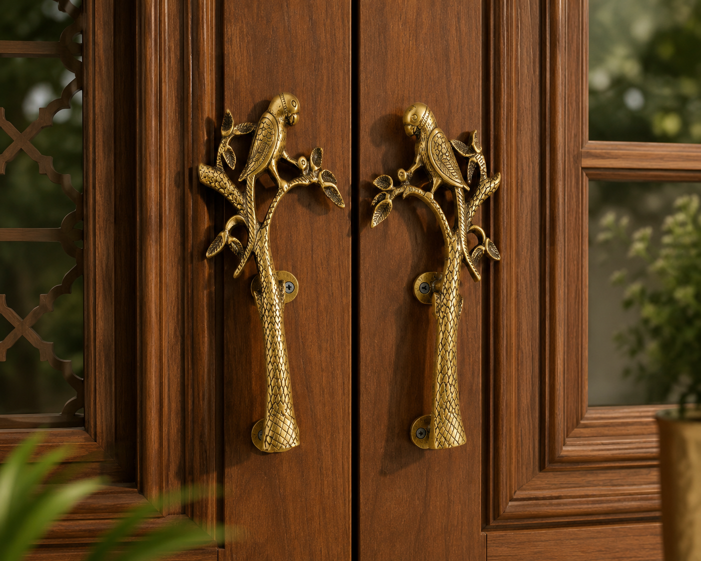 Handcrafted Brass Bird Branch Door Handles
