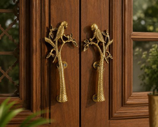 Handcrafted Brass Bird Branch Door Handles