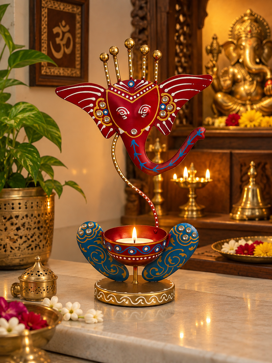 Ganesha Glow – Hand-Painted Decorative Tealight Holder