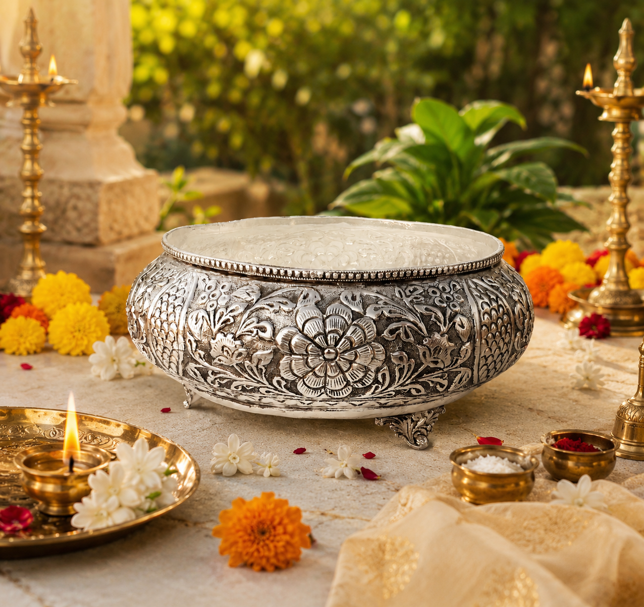 Aaranya Heritage German Silver Urli Bowl