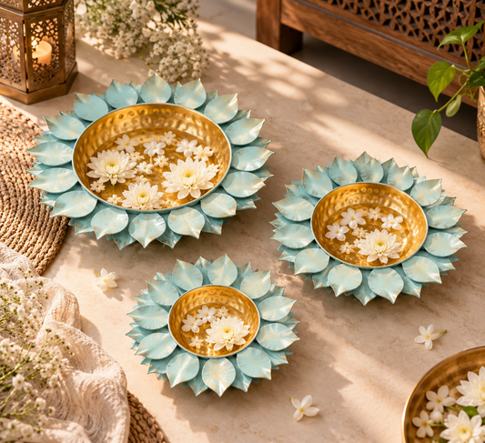 Leaf decorative bowl. Patta Urli/Diwali decor/Pooja room. Set of 3.