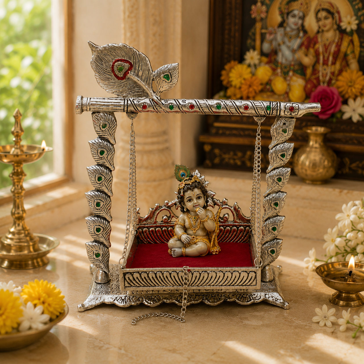 Vrindavan Heritage German Silver Krishna Jhula