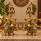 Royal Elephant & Peacock Diya with Hanging Bells – Antique Gold