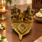Divine Lakshmi Ganesha Diya – Antique Gold Prosperity Lamp